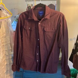 Men’s red button down long sleeve shirt with pockets
